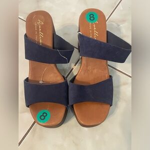 Avellini Suede Leather Blue Clog Strappy Block Heel Mule Sandal - Size 8